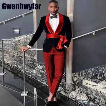 Gwenhwyfar Tailored Fashion Trendy Style Groom Tuxedo Shawl Lapels Men's Suit 2 Pc for Wedding Dresses Blzaer Sets（Jacket+Pants）