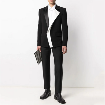 New Fashion Men's Suit Unique Peaked Lapel Contrast Slim Fit Two Piece Single Button Formal Party Wedding Groom Tailored Set
