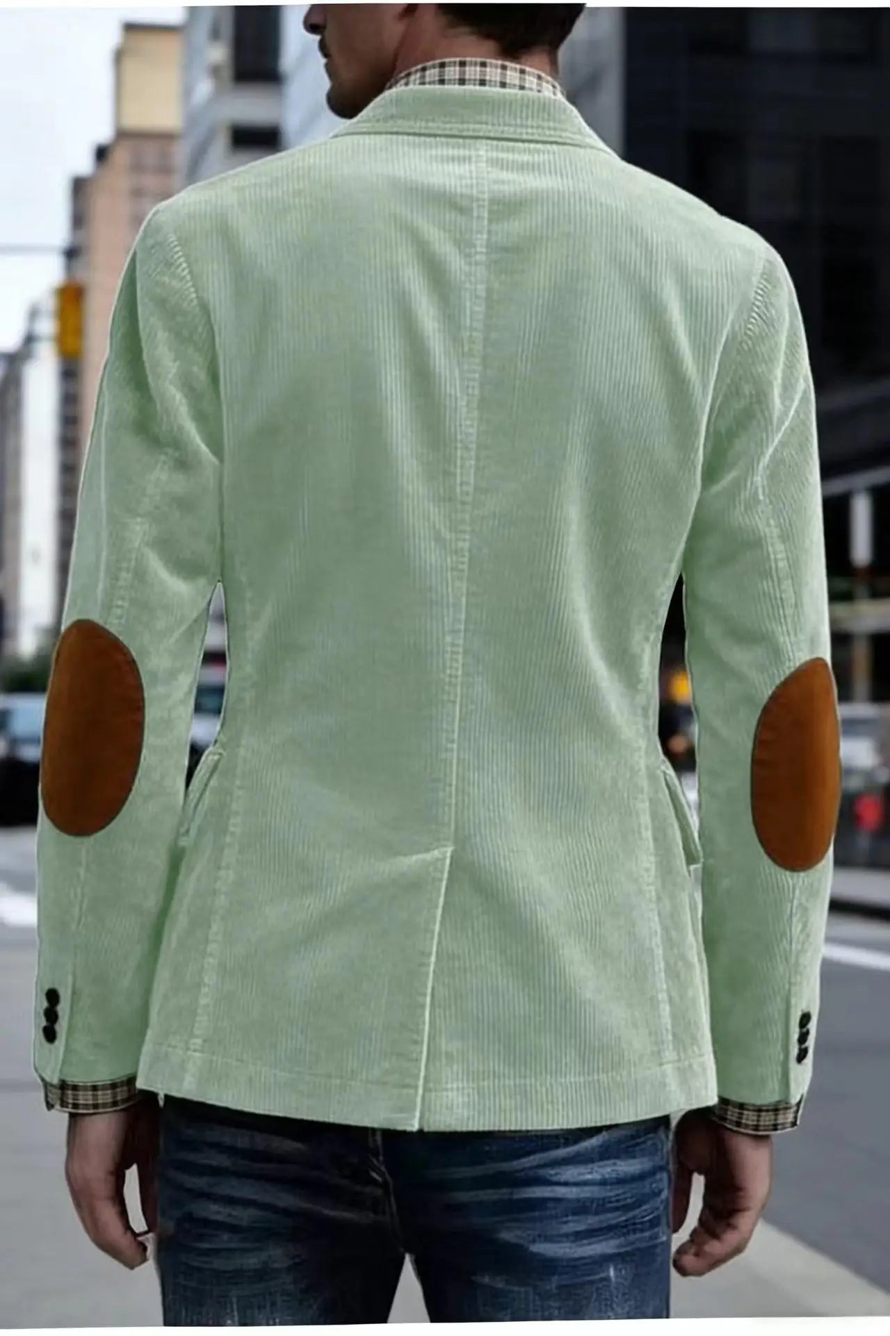 Men's Hunting Corduroy Blazer with Elbow Patches Vintage Tan Notched Lapel Casual Jacket British Slim Fit Daily Work Suit Coat