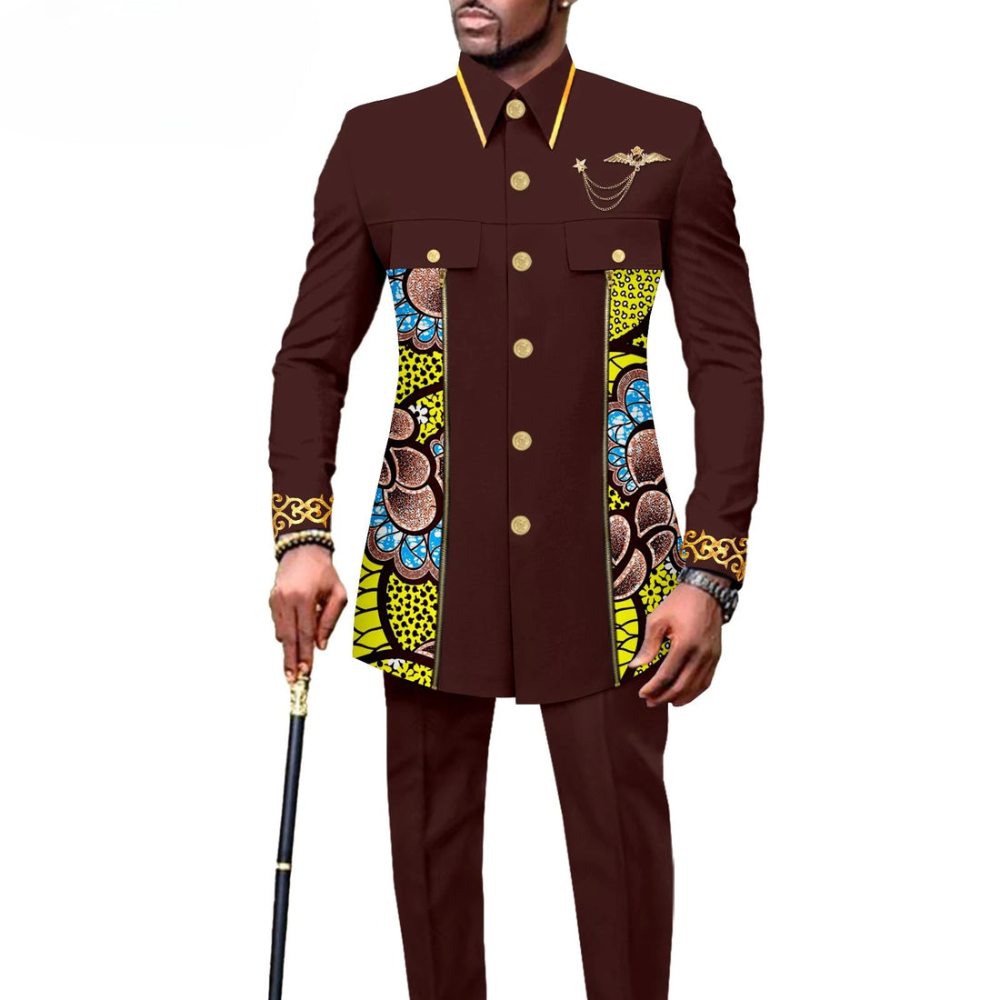 2025 African Ethnic Solid-color All-cotton Men's Casual Set with Embroidered Top and Trousers A2416079 Clothes for Men