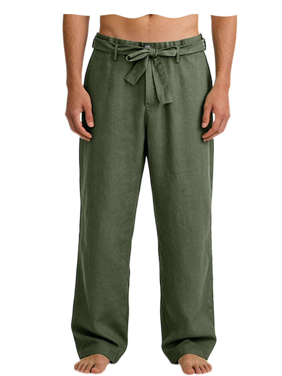 Vintage Men's Tie Waist Linen Blend Pants High Waist Wide Leg Casual Trousers Soft Breathable Lounge Pants for Men