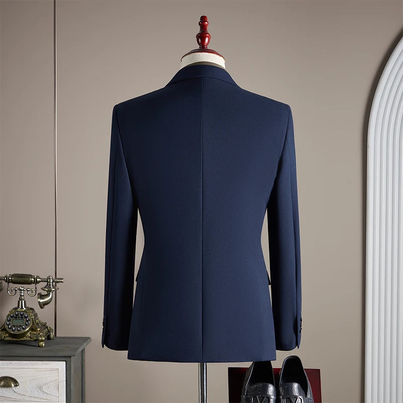 High-end wool suit set for men, fashionable and stylish business casual three-piece suit, Tencel suit, groom's wedding dress