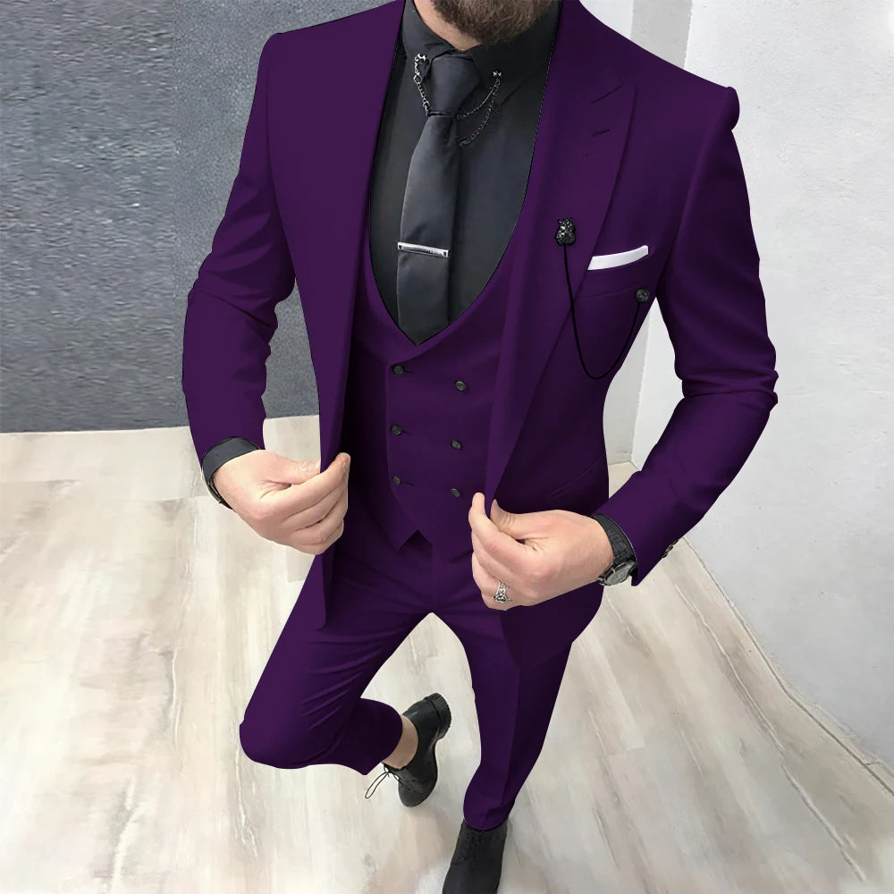 2025 Latest Design Men Suits Fashion Wedding Tuxedo Formal Casual Business Groom 3 Piece Male Suit Slim (Blazer+Vest+Pants)