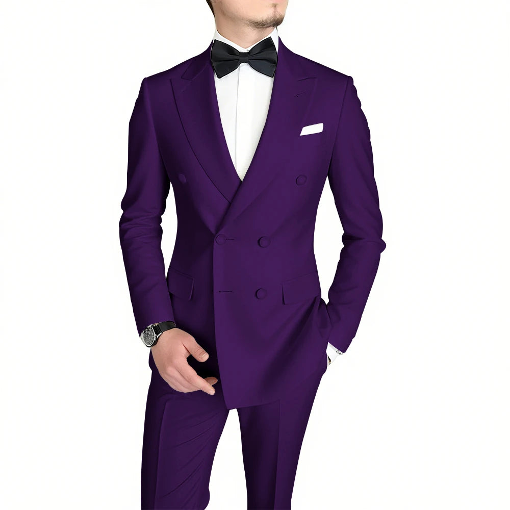 Classic Black Men's Suit Fashion Peak Lapel Double Breasted Outfits Wedding Groom Prom Business Formal Suit (Jacket+Pants)