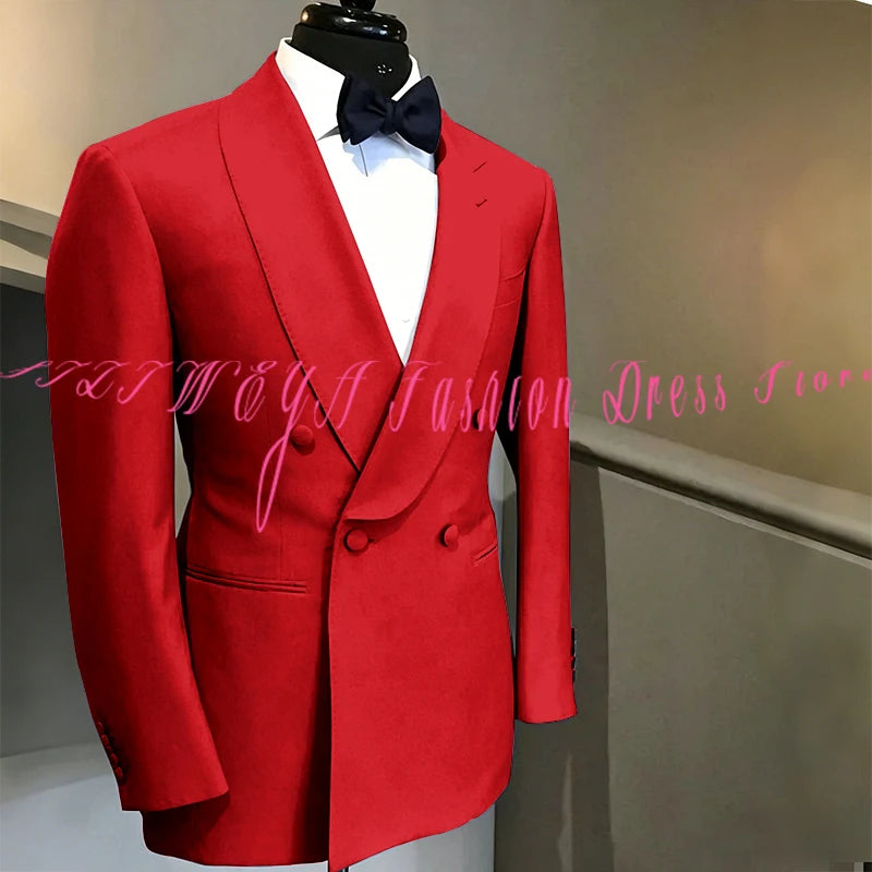 Blue Double Breasted Men's Suit Wedding Groom Tuxedo High Quality Boutique Male Clothing Jacket+Pants