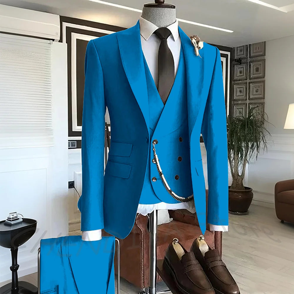 Men's Suit Formal Set 3 Piece Chic Single Button Peak Lapel Slim Fit Outfit Jacket Pants Vest High Quality Business Casual