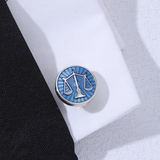 Bilancia Sleeve Button Law Lawyer Avvocato Judge Gavel Scales of Justice Cufflink Round Blue Bilancia Bilancia Bilancia Logo Logo Collegamenti