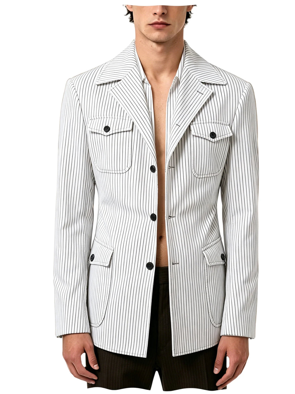 Men's Pinstripe Blazer Slim Fit Notched Lapel Lightweight Breathable Multi Pocket Comfortable Casual Sport Coat For Summer