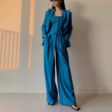 3 Piece Set Woman Autumn Fashion Long Sleeves Blazer Pants Vest Elegant Female Suit Work Pants Sets Office Lady