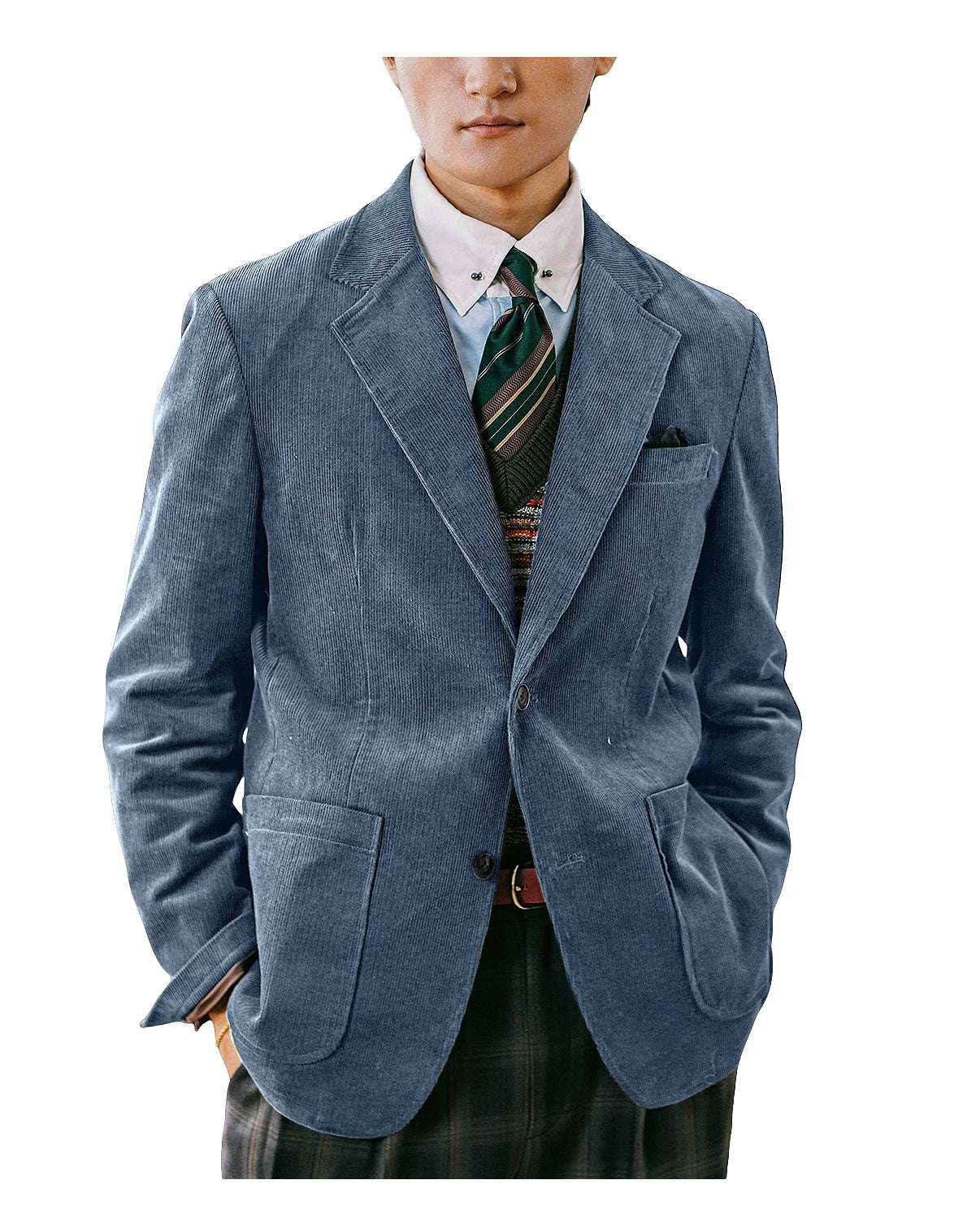 Men's Corduroy Blazer British Style Notched Lapel Casual Slim Fit Suit Jacket For Business Wedding Daily Wear Party