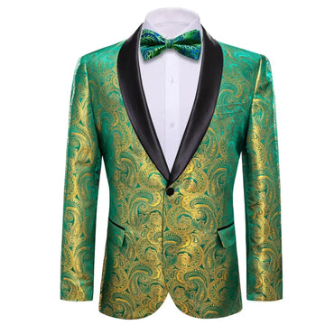 Luxury Men Suit Silk Blazer Green Paisley Silk Blazer Bowtie Set Business Casual Slim Fit Male Veste Male A23967250