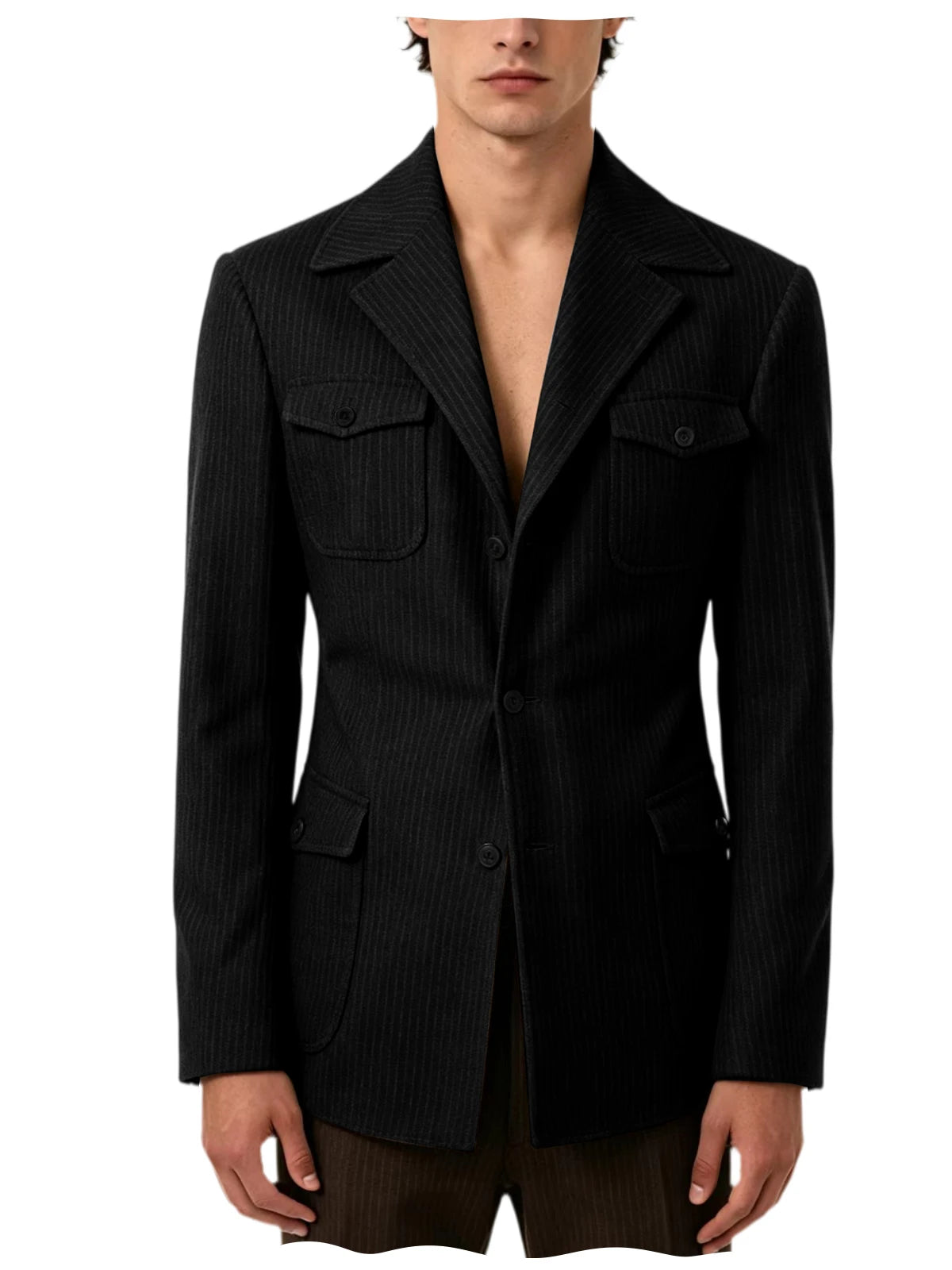 Men's Pinstripe Blazer Slim Fit Notched Lapel Lightweight Breathable Multi Pocket Comfortable Casual Sport Coat For Summer