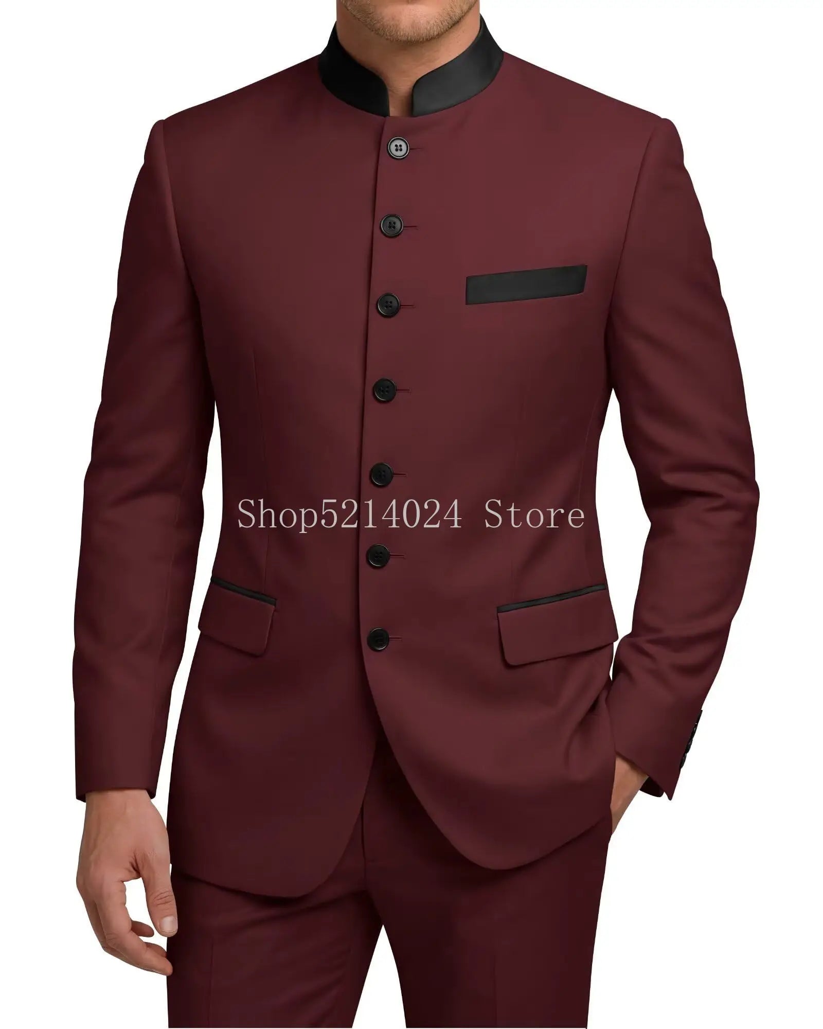 Chinese Tunic Suit Mens 2 Piece Chinese Suits for Men Slim Fit Mandarin Collar Suits for Wedding Prom Party