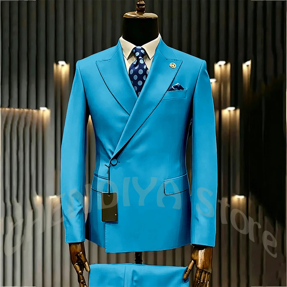 High Quality Formal Men's Suit Incline Single Button Peaked Lapel Slim Fit Business Casual Groom Wedding Set Prom Outfit