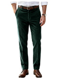 Men's Khaki Corduroy Pants Straight Leg Classic Fit Elastic Waist Comfort Wrinkle Resistant Formal Trousers For Business Office
