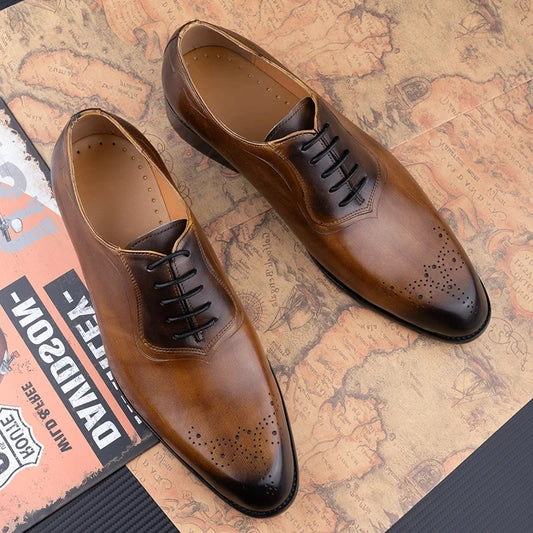 Classic Dress Men Shoes Oxfords Designer Style Burnishing Technique Genuine Leather Shoe For Wedding Party Office Business Suits