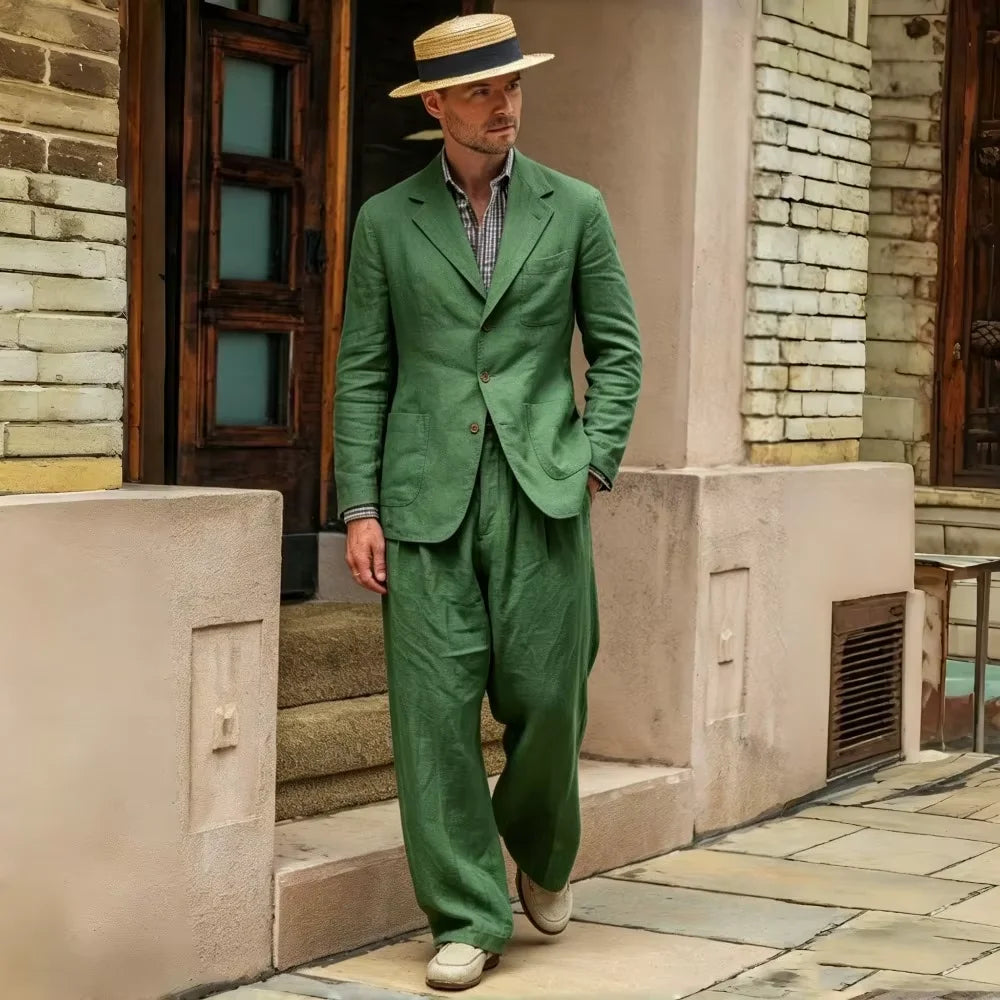 Men's Linen Suit 2 Pieces Luxury Slim Fit Casual Blazer Straight Leg Pants Breathable Wrinkle Resistant Lightweight For Wedding