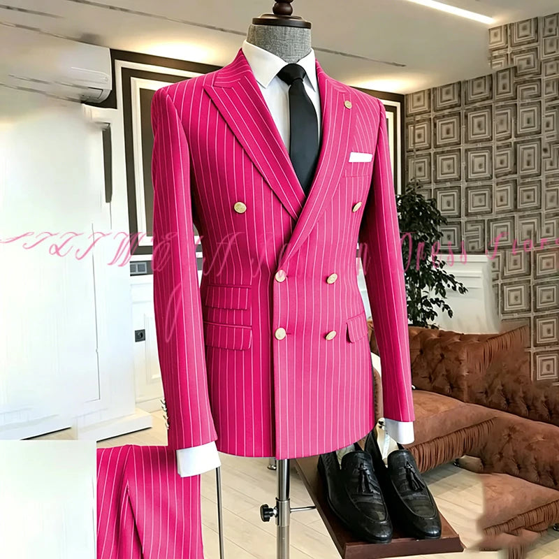 2025 Men's High-End Boutique Suit Stripe Trousers Set Wedding Party Fashion Business Casual Trendy Two-Piece Ensemble
