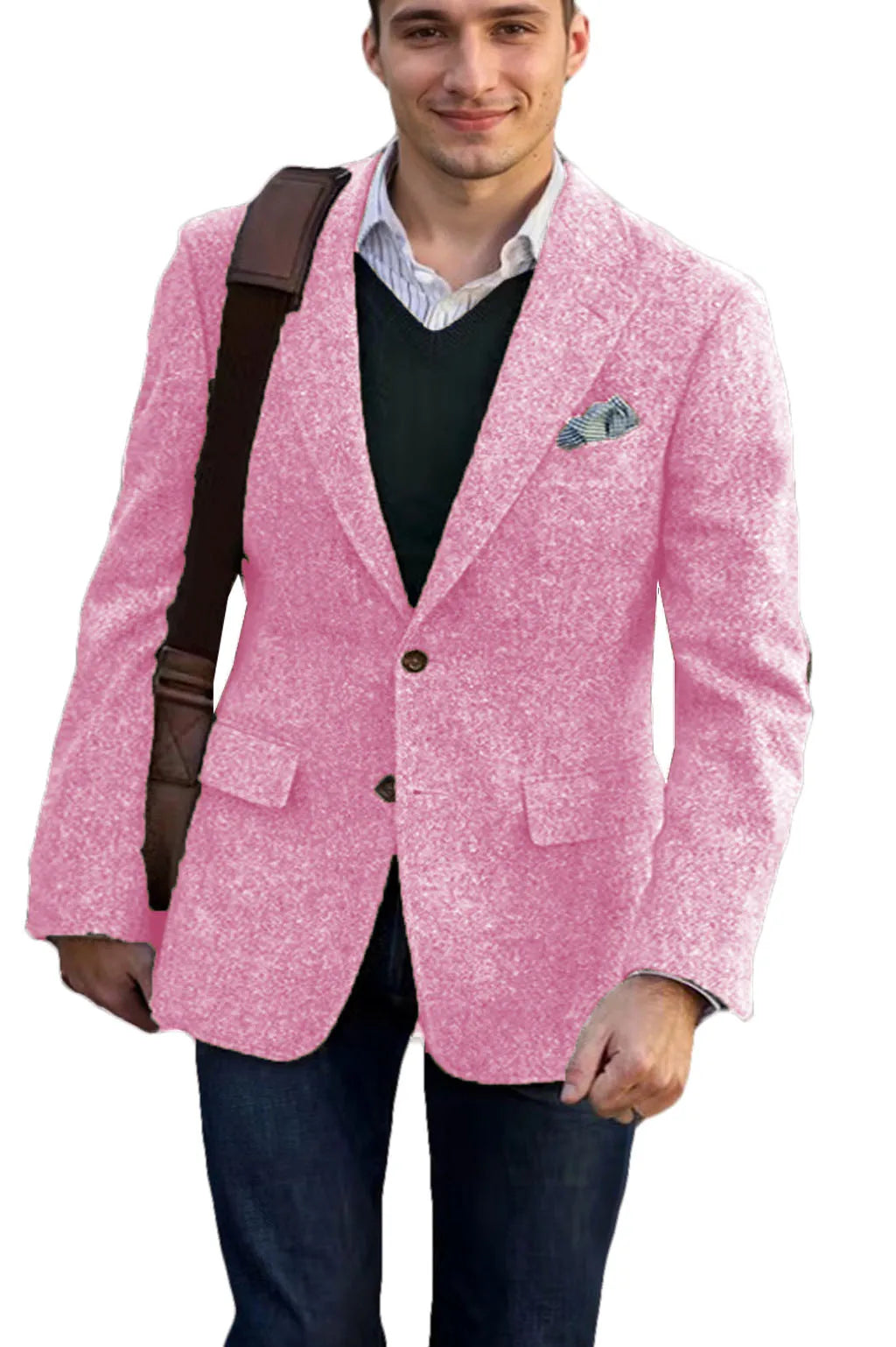 Men's Tweed Blazer Notched Lapel Wool Blend With Elbow Patches Casual Suit Jacket For Business Wedding Daily Wear Party