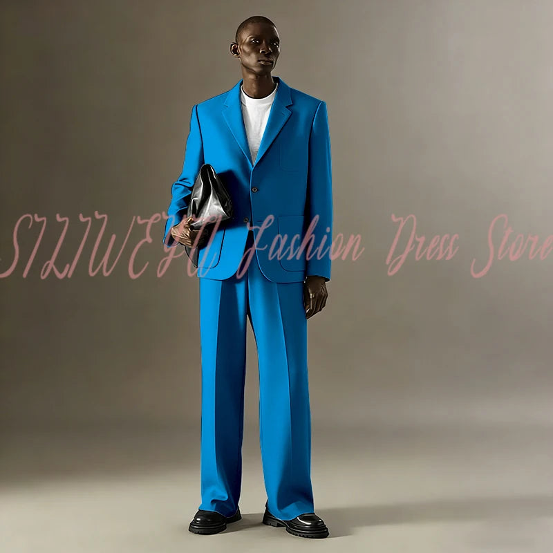 Loose Casual Men Suit Sets 2 Pieces Jacket Pants Business Blazer Set Social Party Fashion Trousers Roupas Masculino
