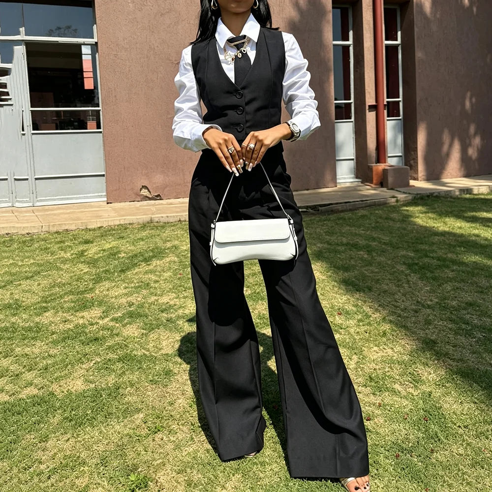 2026 New Arrive Luxury Black Women's Suit 2 Pieces Vest Pants Office Commute Lady Chic Office Outfit Banquet Custom Streetwear