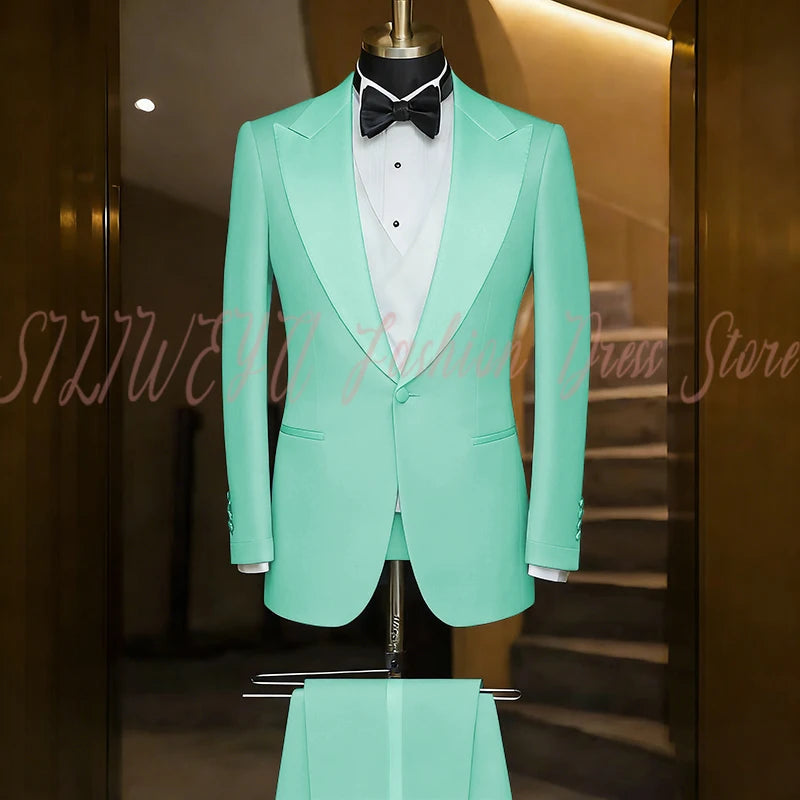 Elegant Black Men's Suit Single Breasted Peak Lapel Wedding Groom Tuxedo Dinner Party Dress Business Casual Male Clothing