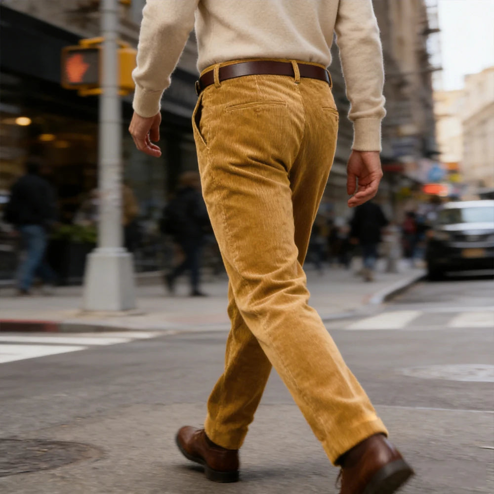 Men's Corduroy Pants High Waist Straight Classic Fit Wrinkle-Resistant Trousers For Business Casual Daily Wear Streetwear