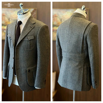 Men's Vintage Herringbone Tweed Blazer British Wool Blend Double Breasted Lightweight Casual Sport Coat Formal Jacket