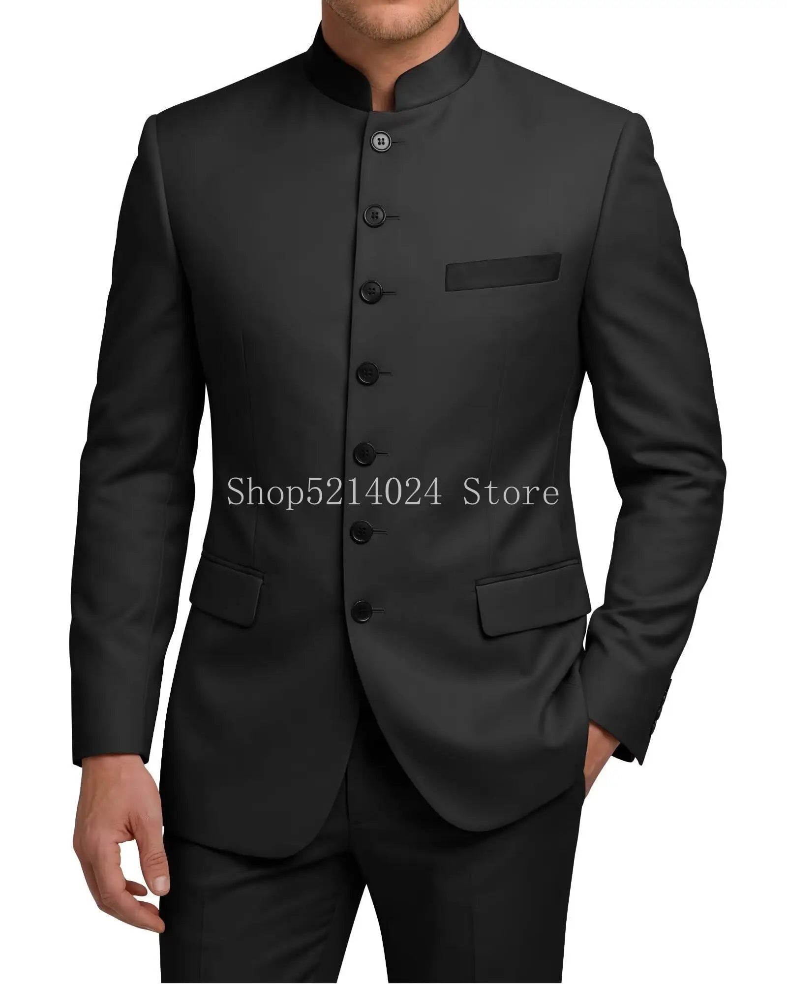 Chinese Tunic Suit Mens 2 Piece Chinese Suits for Men Slim Fit Mandarin Collar Suits for Wedding Prom Party