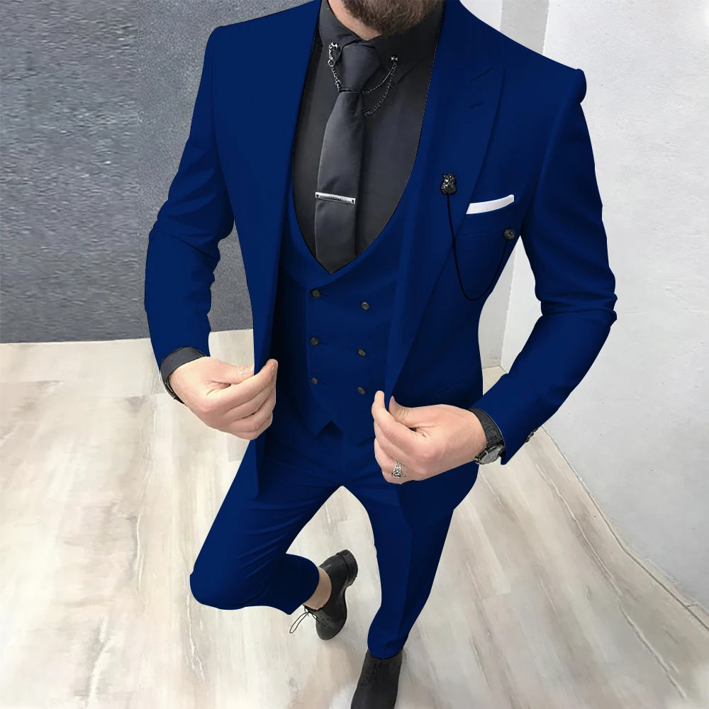 2025 Latest Design Men Suits Fashion Wedding Tuxedo Formal Casual Business Groom 3 Piece Male Suit Slim (Blazer+Vest+Pants)