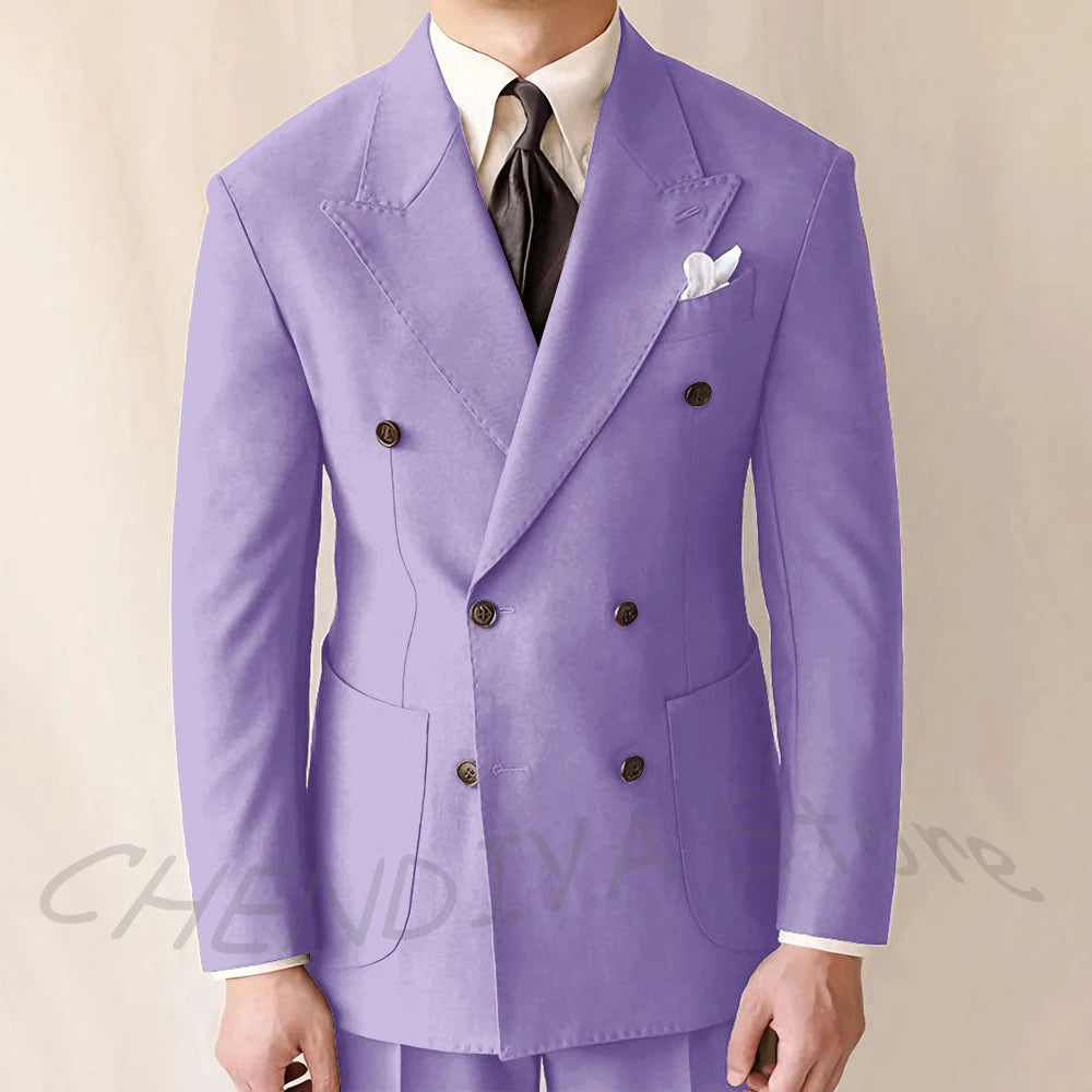 British Style Men Suits Casual Business Double Breasted Suit Jacket Wedding Groom Business Social Banquet Tuxedo Costume