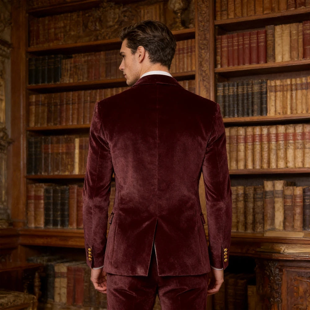 Men's Velvet Blazer Notch Lapel Slim Fit Suit Jacket With Gold One Button Suit Coat For Wedding Party Prom
