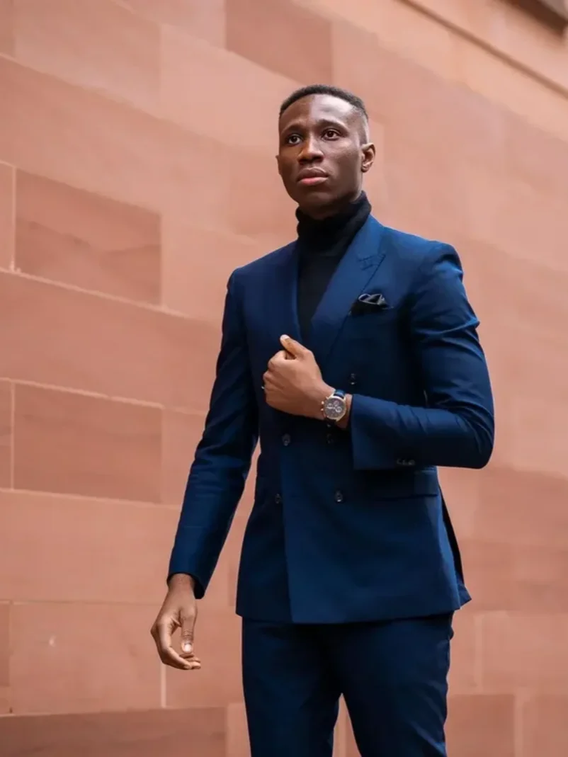 2 PieceFashion Blue Smart Casual Men Suit Double Breasted Slim Fit Blazer Hombre Business High Quality Custom Set Costume Homme