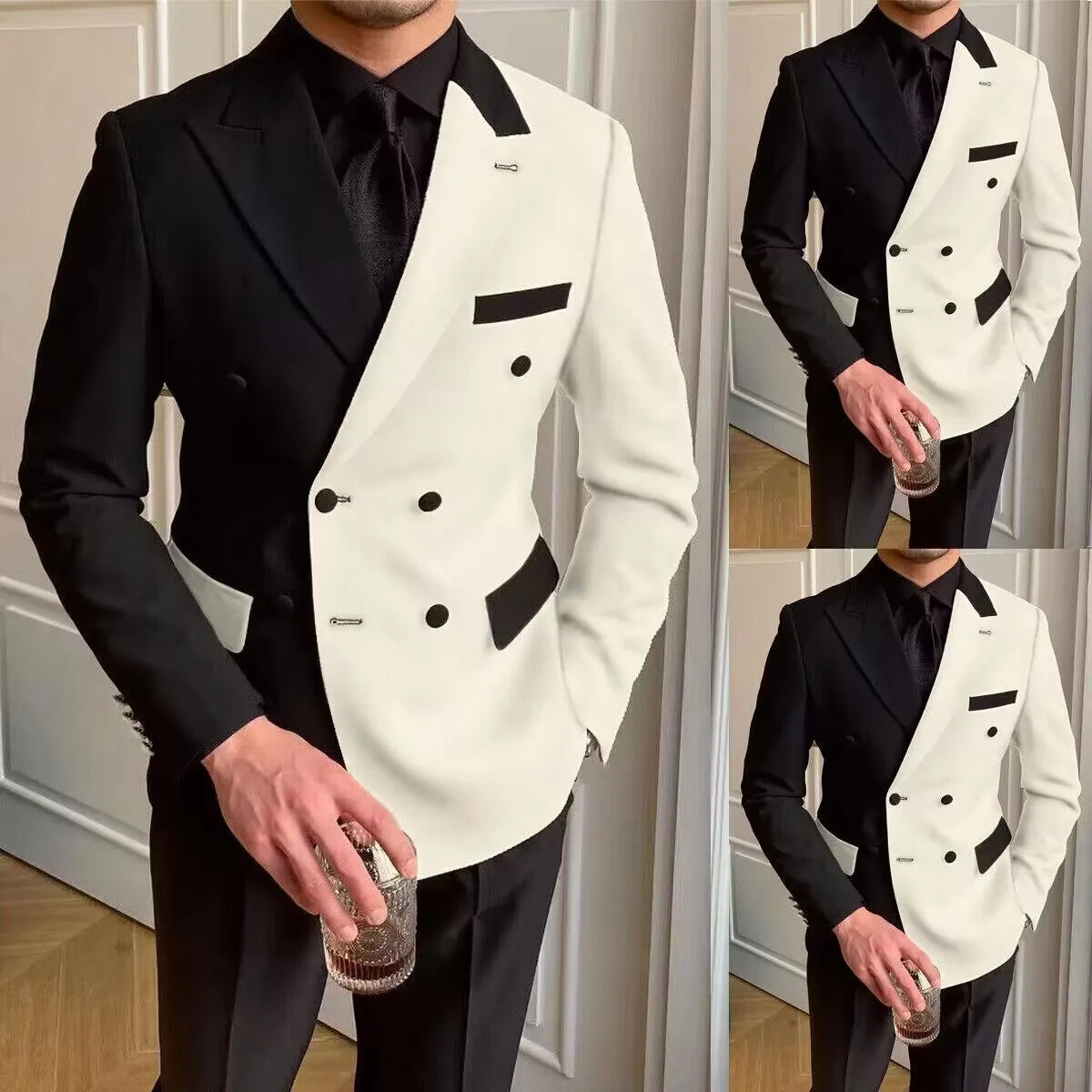 Black White Men Suits For Wedding Slim Fit Peak Lapel Blazers Pants 2 Piece Formal Formal Business Groom Tuxedos Costume Homme