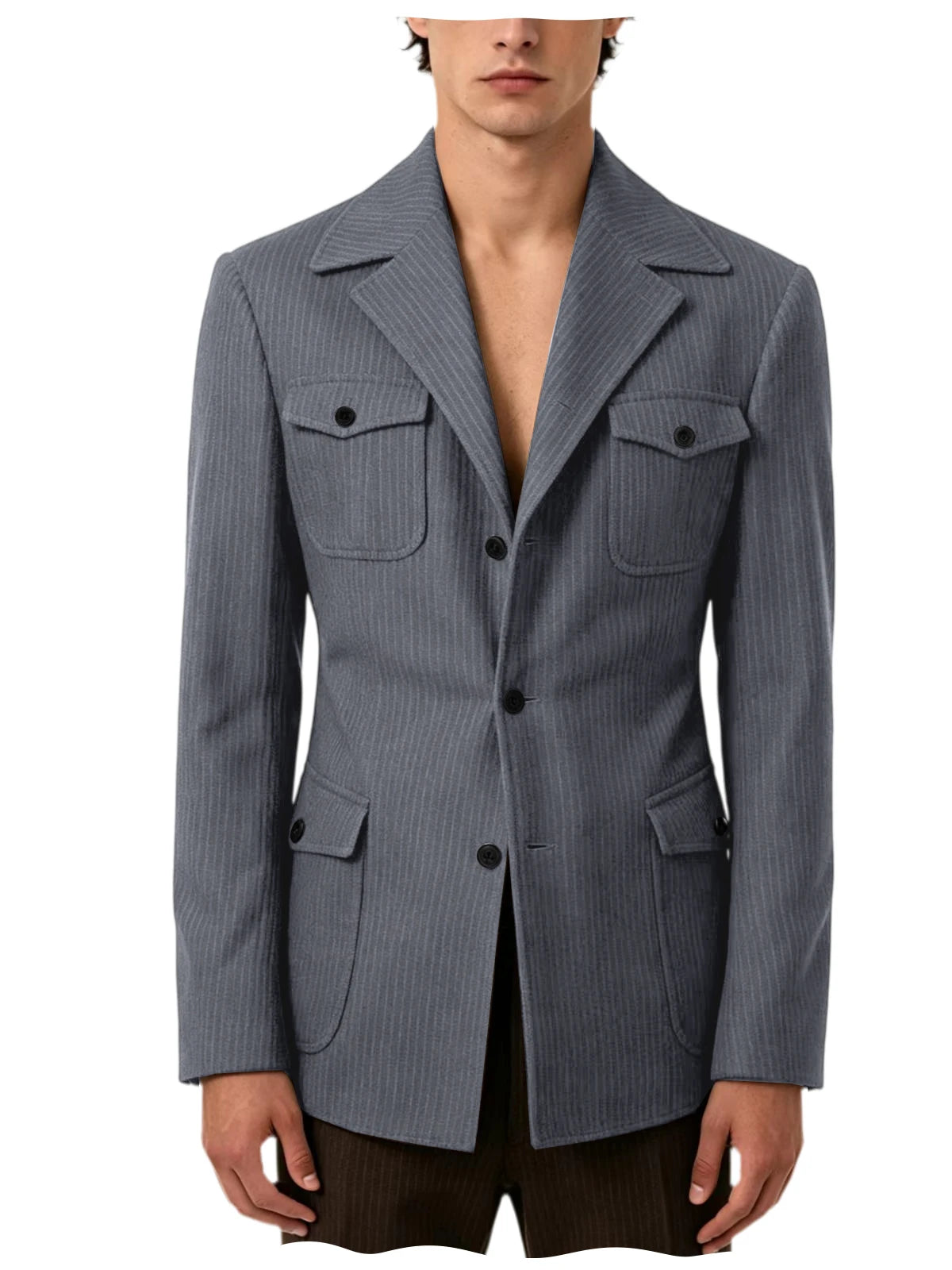 Men's Pinstripe Blazer Slim Fit Notched Lapel Lightweight Breathable Multi Pocket Comfortable Casual Sport Coat For Summer