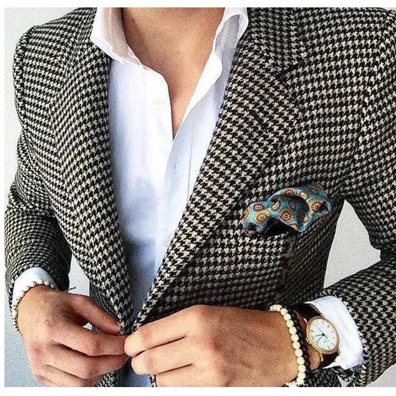 Plaid Suit Jacket For Men 1 Pc Notch Lapel Houndstooth Business Blazer For Wedding Party Fashion Coat XS-5XL Ready to Ship 2025