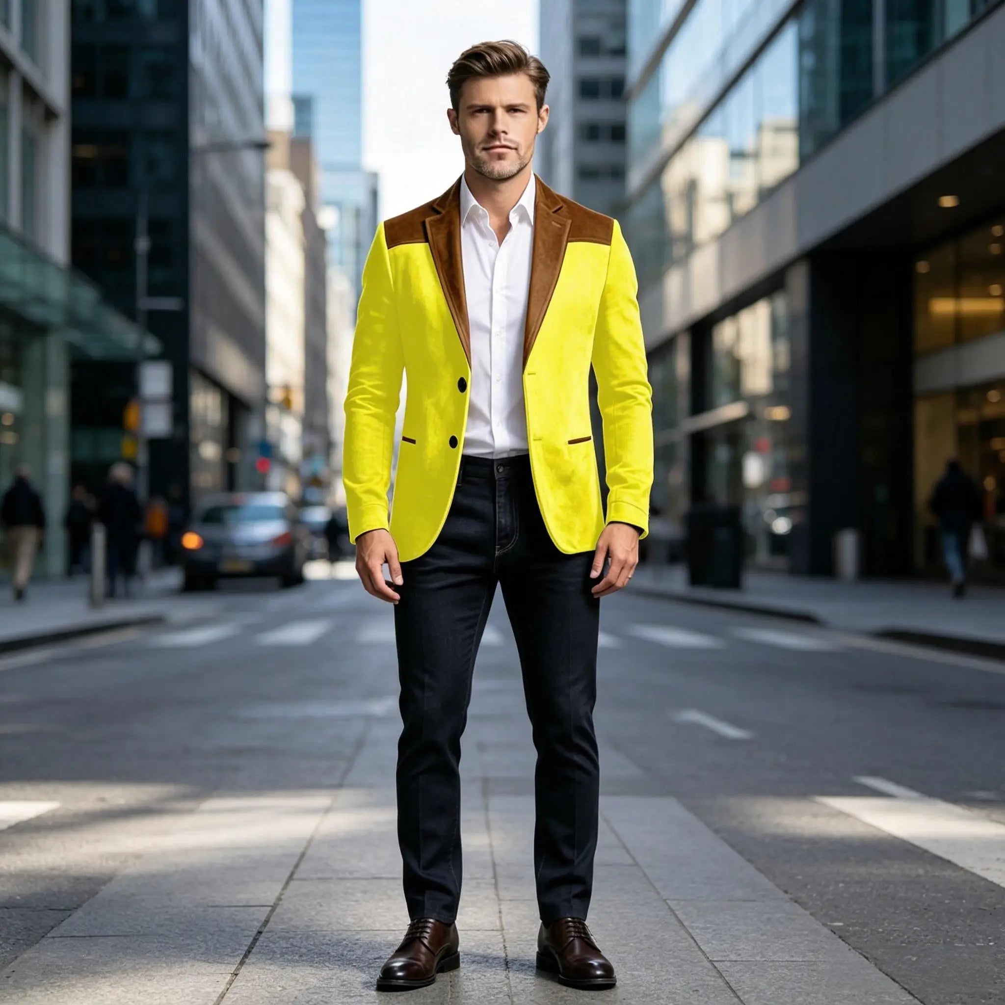 Men Suede Patchwork Lapel Blazer Slim Fit Color Block Suit Jacket Business Streetwear Outerwear For Party Daily Evening Outfits
