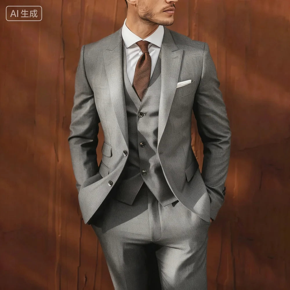 Ternos masculinos de negócios, elegante, 3 peças, único breasted, lapela repicada, smoking de casamento, festa diária, roupa mas