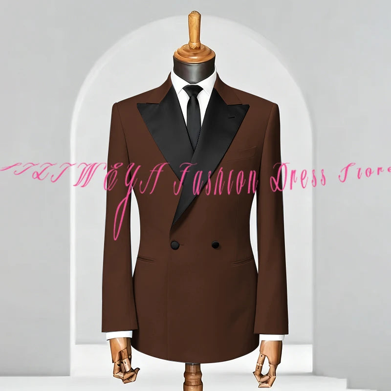Double Breasted Men Slim Fit Suit 2 Pieces Jacket Pants Formal Occasion Tuxedo Business Casual Chic Outfits