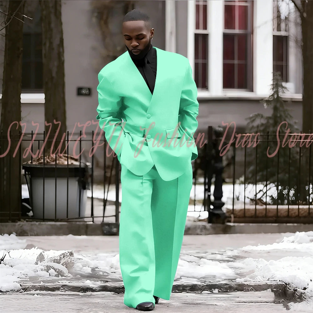 Single Breasted Red Men's Suit 2 Pieces Jacket Pants Loose Style Business Casual Work Commute Daily Social Blazer Set