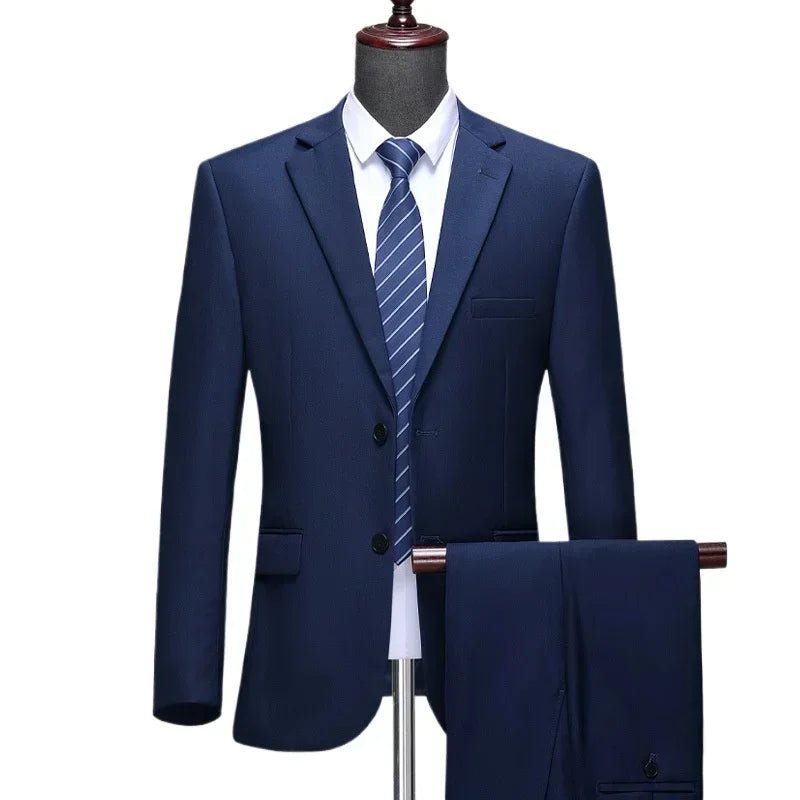 Suit S-8XL (Blazer+ Trousers) Men's Fashion Business Plus Size Gentleman's Casual Shirt for Work Slim-fit Wedding Formal Suit