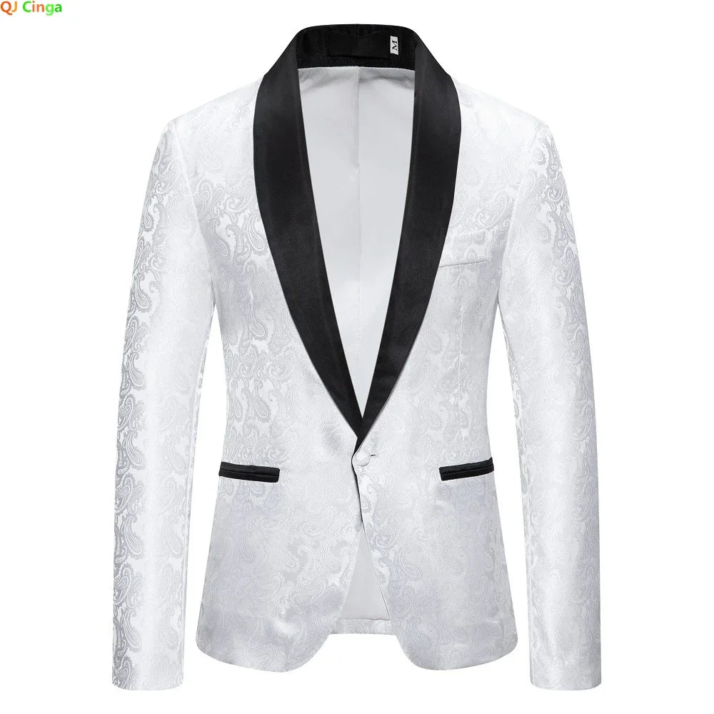 Veste de blazer à fleurs de noix de cajou blanc, manteaux de robe de fête, vestes de dessus de costume noir rouge bleu, taille s-xxl