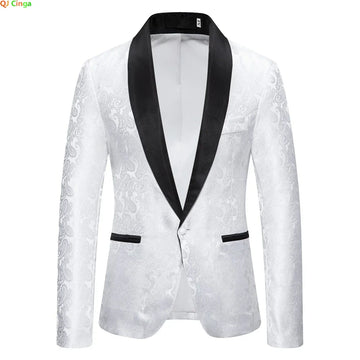 Veste de blazer à fleurs de noix de cajou blanc, manteaux de robe de fête, vestes de dessus de costume noir rouge bleu, taille s-xxl