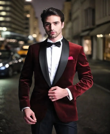 Terno masculino Velvet Blazer Shawl Lapela de 2 peças Blazer e calça Tuxedo Set para festa de casamento Festas noturnas