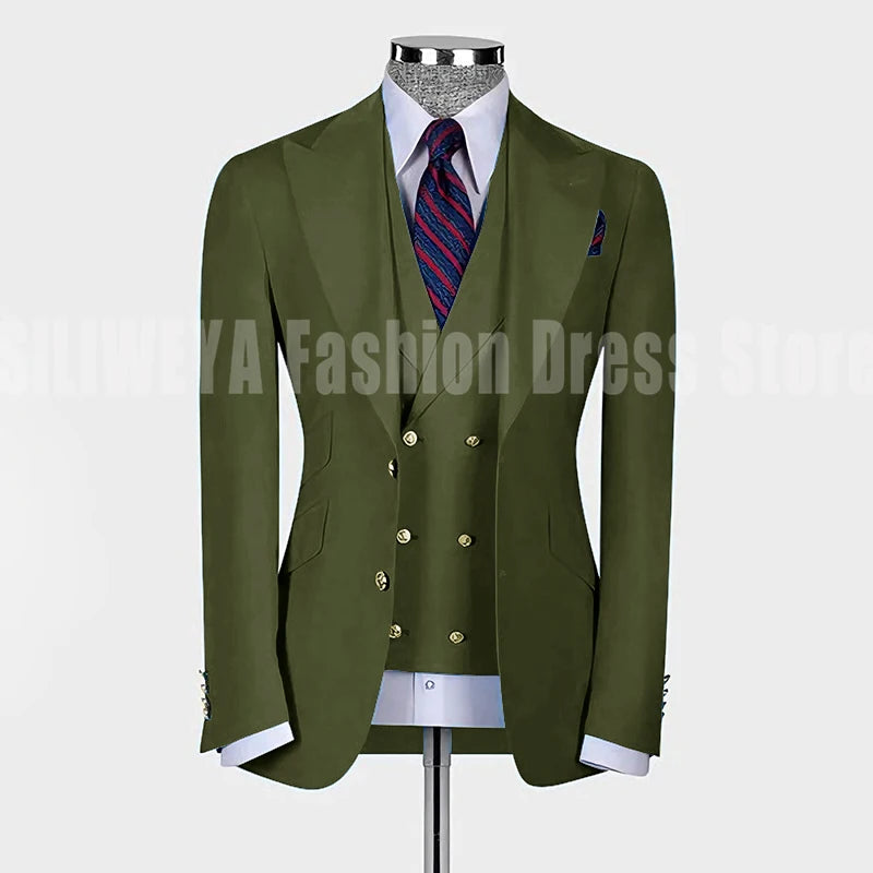 High Quality Men's Suit Slim Fit Solid Color Suit Formal Business Office Single Breasted Coat Pants Vest 3 Pieces Blazer Set