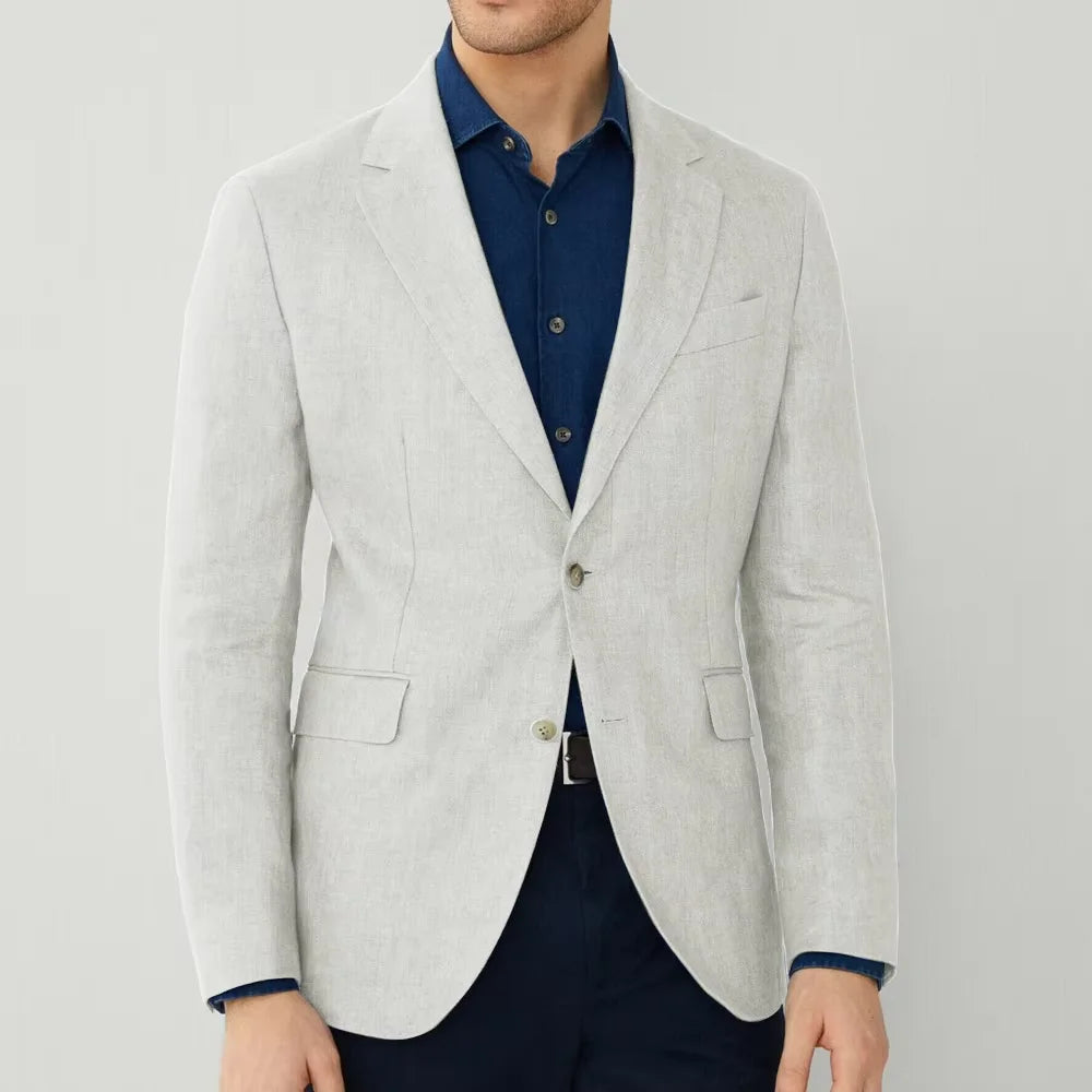 Men‘s Linen Suit Jacket Solid Color Slim Fit Notch Lapel Flap Pocket Two Buttons Lightweight Breathable Blazer Summer Wedding  ﻿