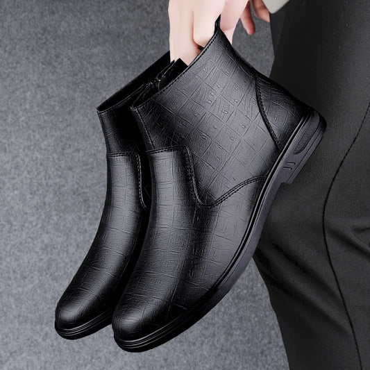 Luxury Brand Leather Men Chelsea Boots Genuine Leather Winter Plush Ankle Boots High Quality Business British Style Casual Boots