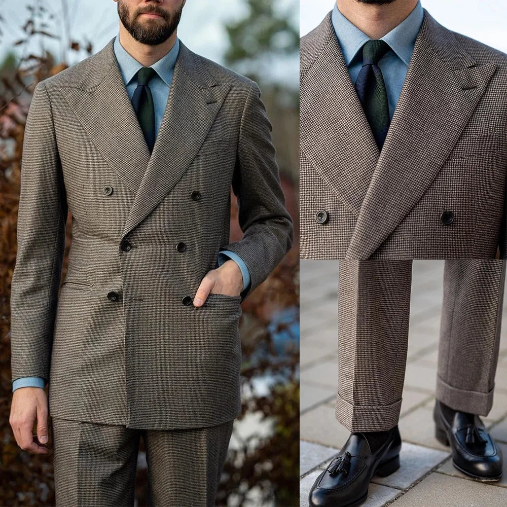 Autumn Winter New Woolen Men's Suit 2 piece Set Tailored suit jacket suit pants Beige Black Men's business suit