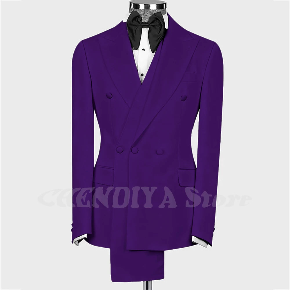 High Quality Man Suit Two Piece Peaked Lapel Slim Fit Jacket with Black Pants Formal Outfit Business Party Groom Wedding Set