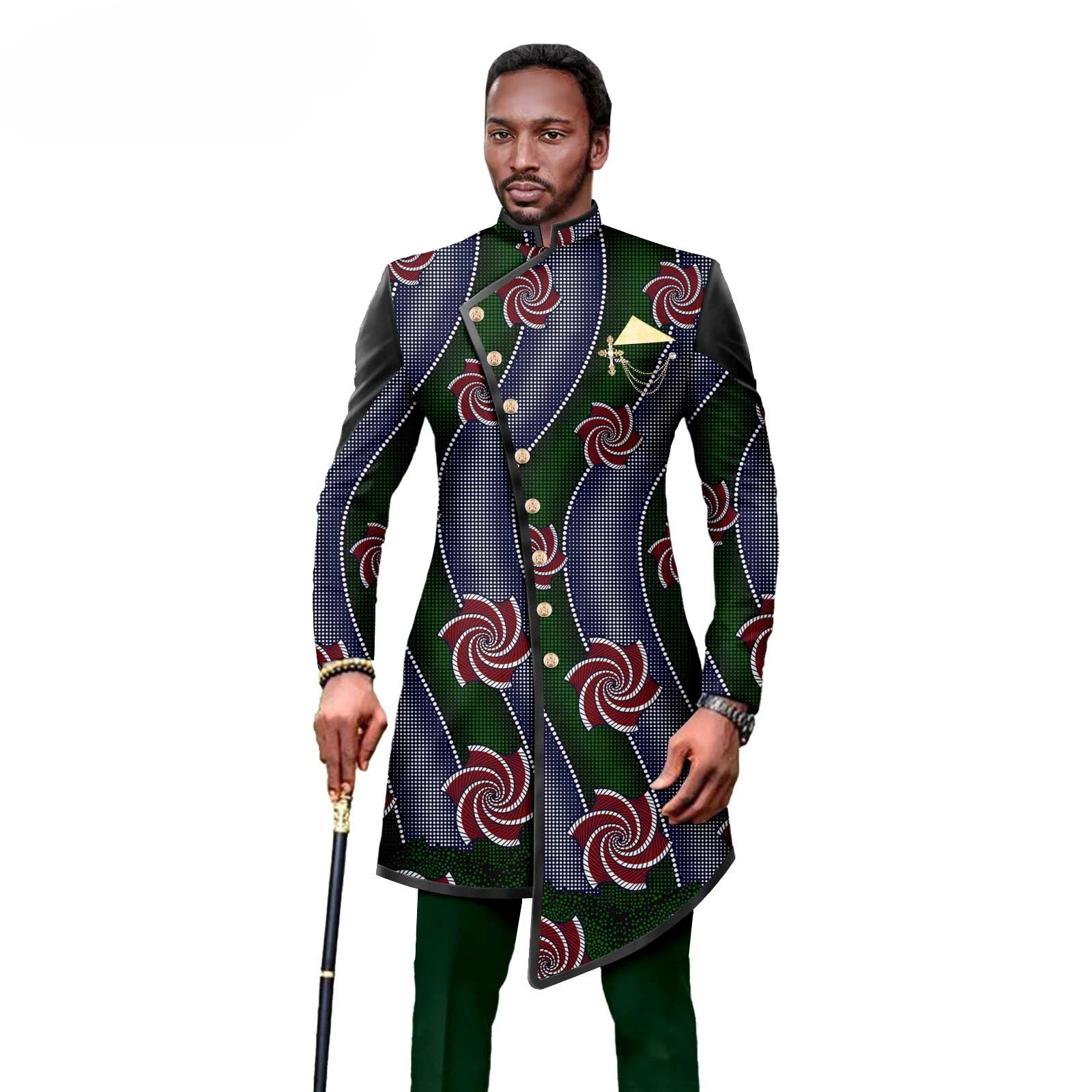African Suits for Men Single Breasted Embroidery Blazer and Pants 2 Piece Set Dashiki Outfits Party Wedding Clothes A2416080